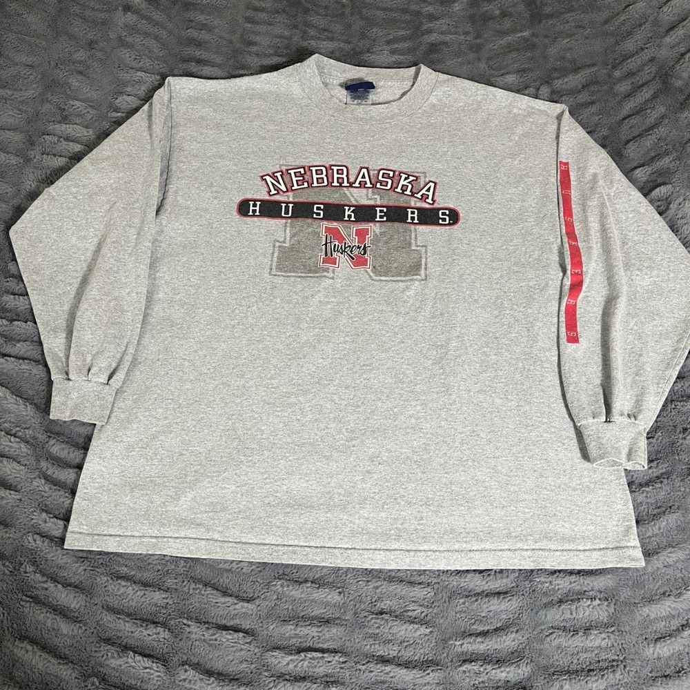 AS Sports Nebraska Huskers Long Sleeve Graphic T-Shirt Gray Men XL NCAA Football